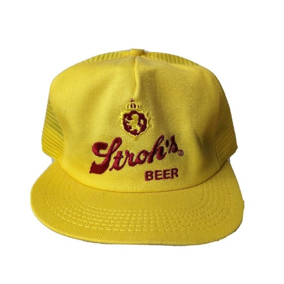 Vintage‎ Stroh's Beer Yellow Snapback Mesh Cap Hat Brewery  Trucker Cap Alcohol - Picture 2 of 5